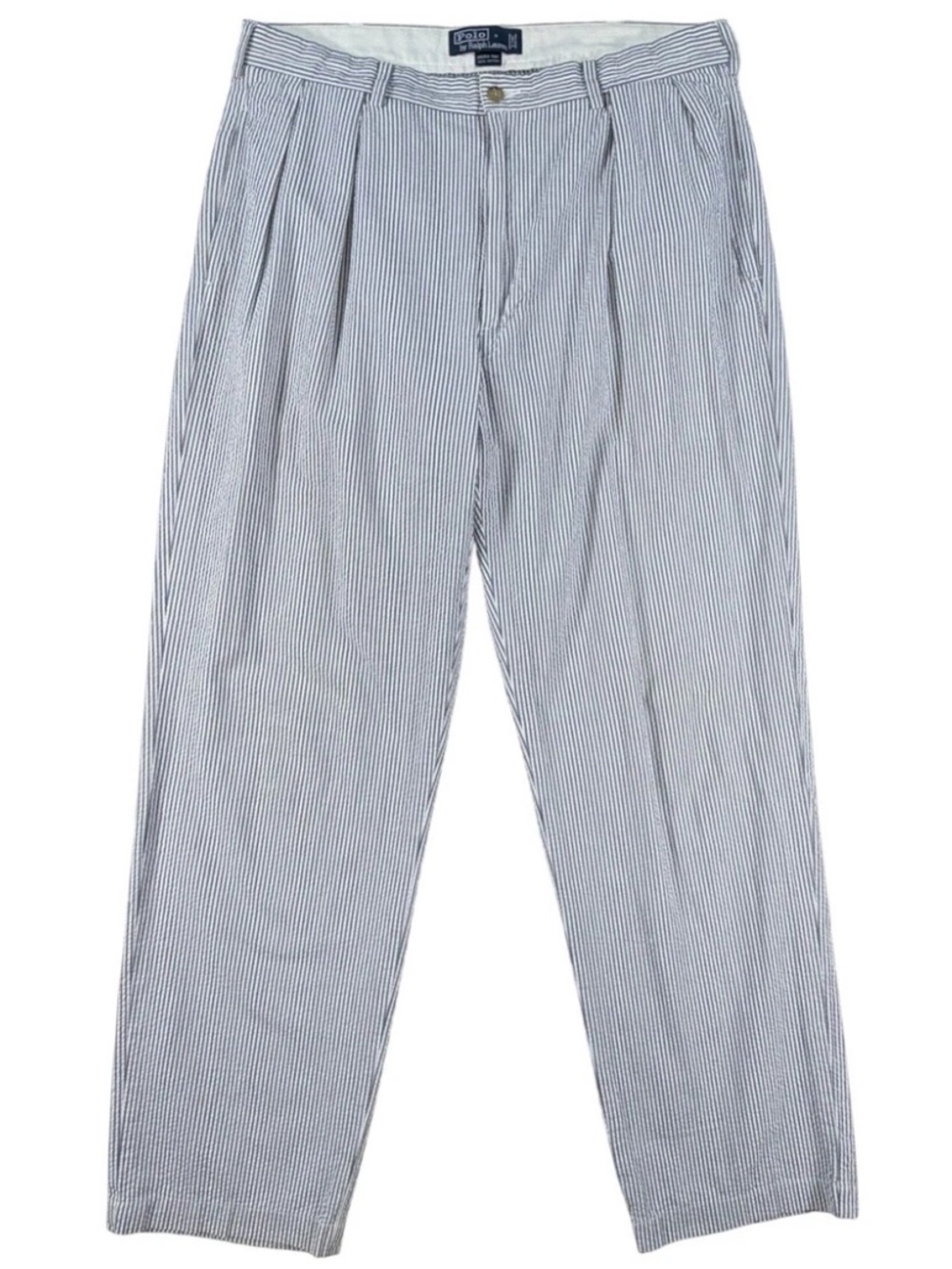 Polo Ralph Lauren Men's Seersucker White & Blue Pinstripe Pleated Pants 31